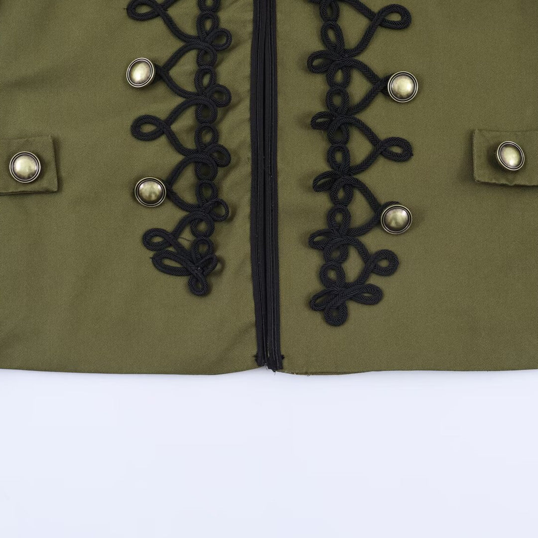 Women Military Inspired Short Jacket with Decorative Cord Overlay and Stand Collar Mune Fashion