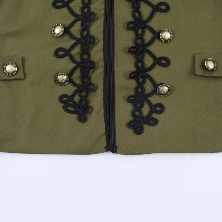 Women Military Inspired Short Jacket with Decorative Cord Overlay and Stand Collar Mune Fashion