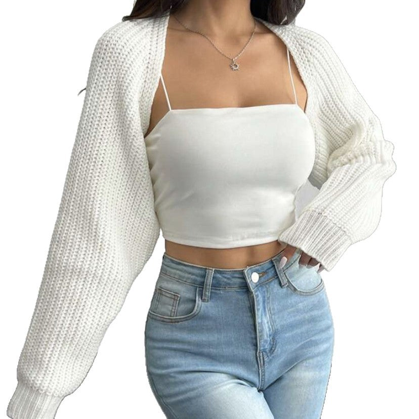 Women's short bolero made of coarse ribbed knit with oversized sleeves Mune Fashion