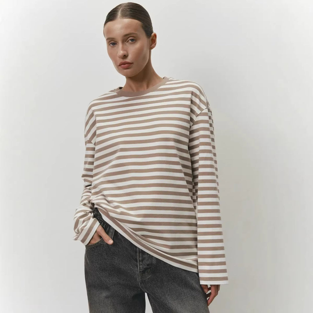 Women Casual Striped Long Sleeve Shirt Mune Fashion