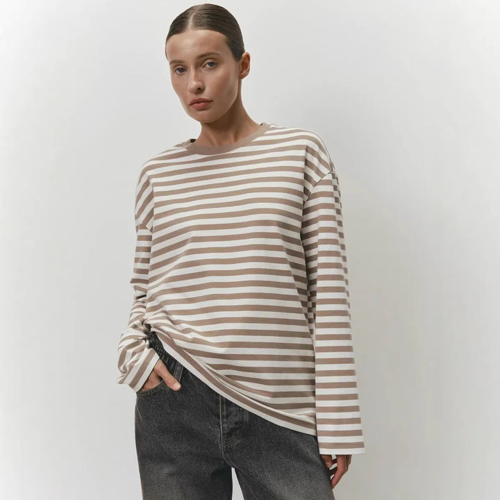 Women Casual Striped Long Sleeve Shirt Mune Fashion