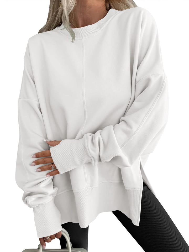 Women's Oversize Sweatshirt with Center Seam, Extended Hem, and Ribbed Cuffs Mune Fashion