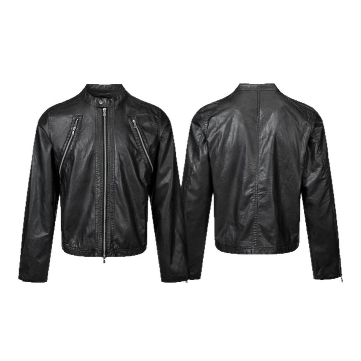 Men's vintage-inspired biker jacket with stand-up collar and two-way zipper Mune Fashion