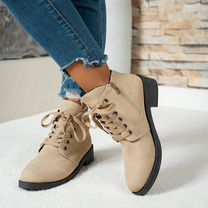 Women's lace-up ankle boots in suede look with low block heel and heart detail Mune Fashion