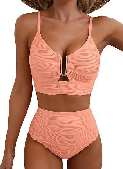 Women's High-Waisted Bikini Set with Fashionable Cut-Out Mune Fashion