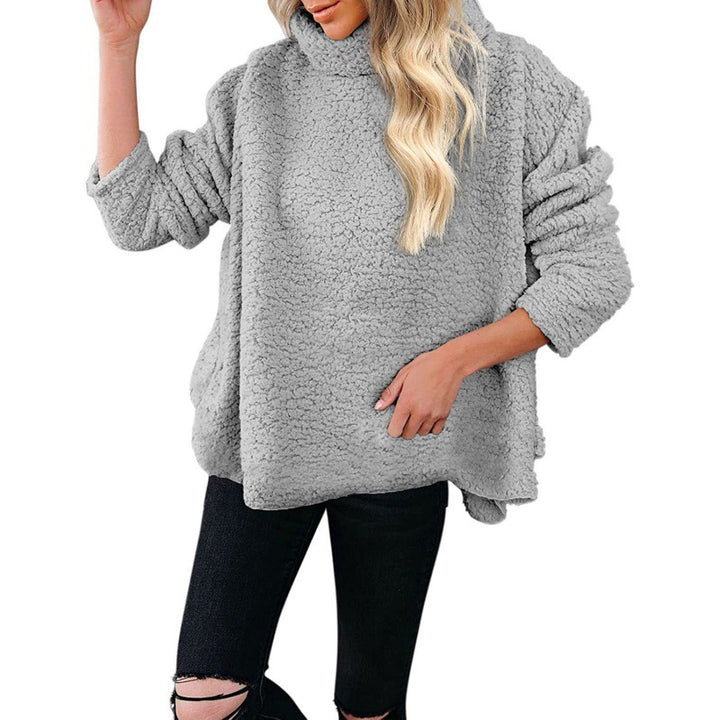 Women's Oversized Sherpa Pullover with High Roll Neck, Extended Back Hem and Casual Silhouette Mune Fashion