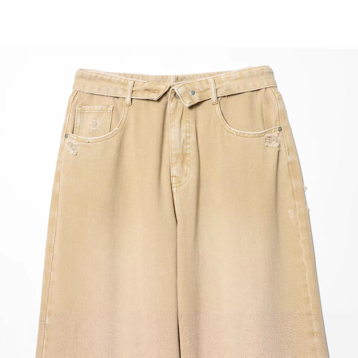 Women's Wide High-Waist Jeans with Straight Leg and Used Details Mune Fashion