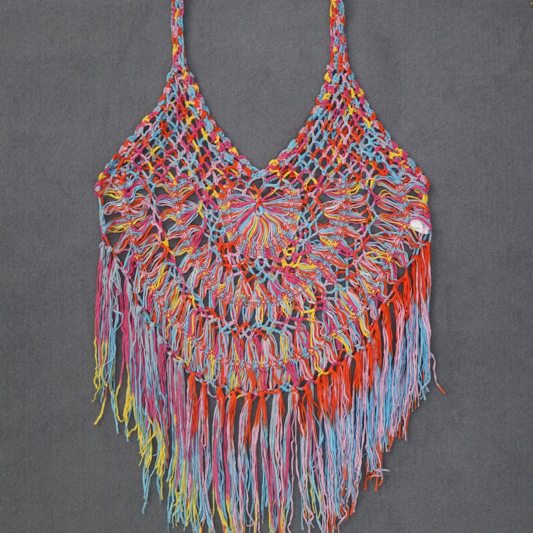 Women's crocheted beach poncho with fringes Mune Fashion