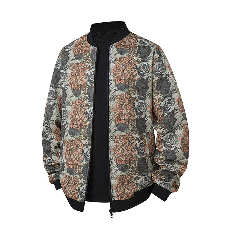 Herren Bomberjacke im Ethno-Print mit leichter Wattierung und geripptem Saum Mune Fashion