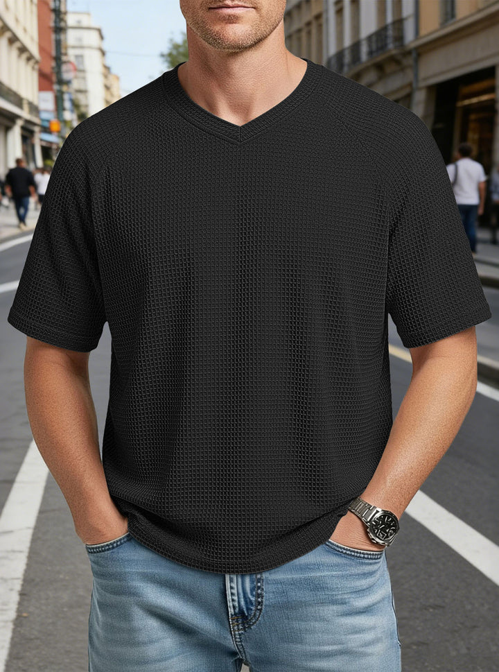 Men's casual V-neck waffle knit T-shirt made of breathable cotton blend Mune Fashion