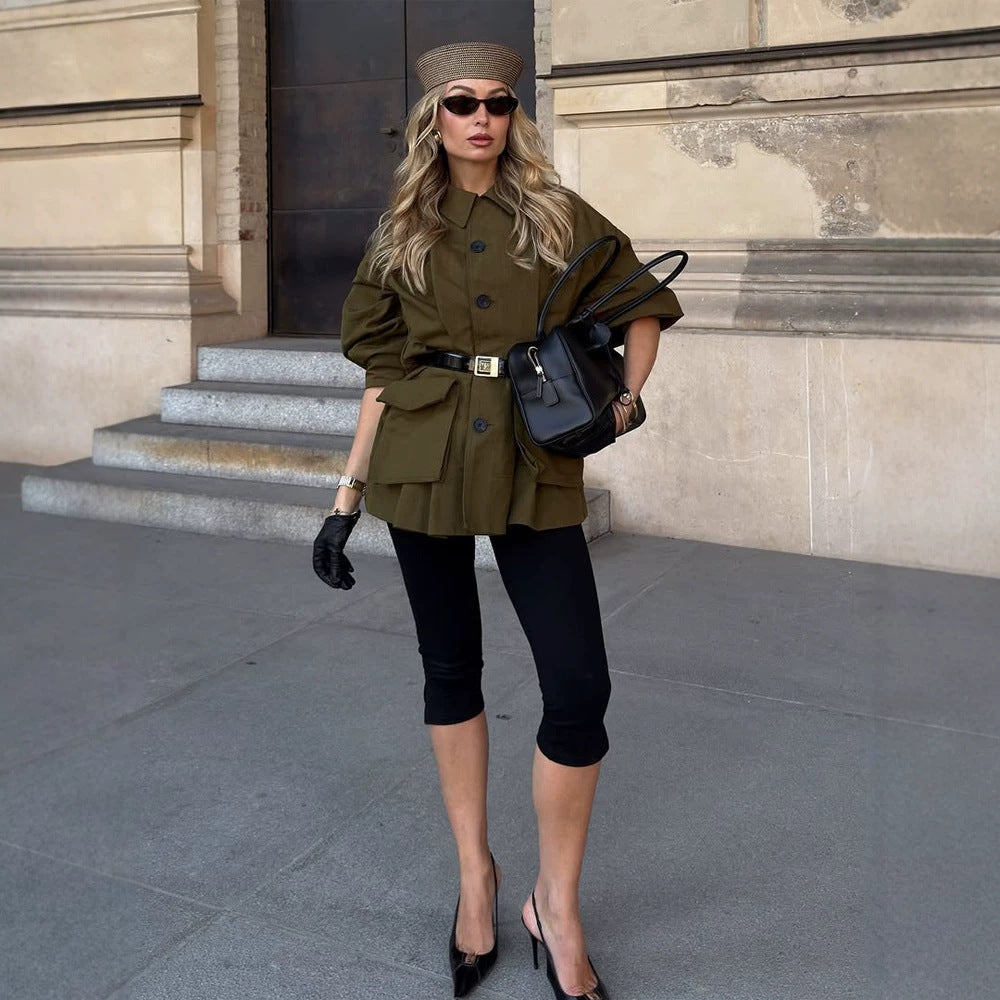 Women’s short utility jacket with balloon sleeves & patch flap pockets Mune Fashion