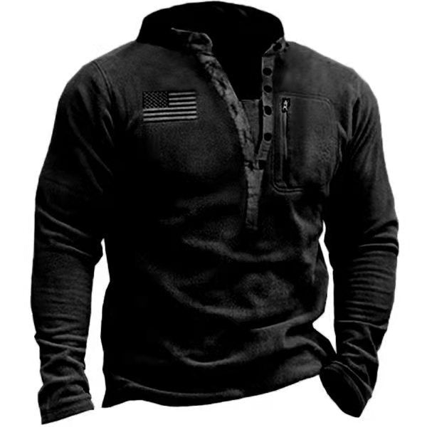 Men's nano thermal Henley fleece pullover with chest zip pocket and camouflage detail Mune Fashion