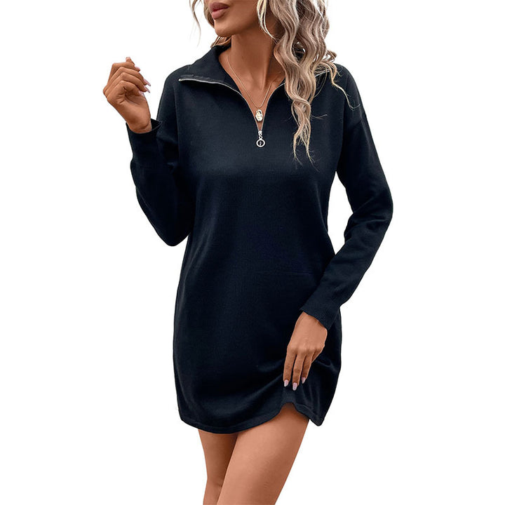 Women’s knitted dress with half-zip collar and casual tunic silhouette Mune Fashion