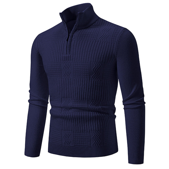 Men's Structured Half-Zip Mock Neck Pullover with Cable Knit Pattern Mune Fashion