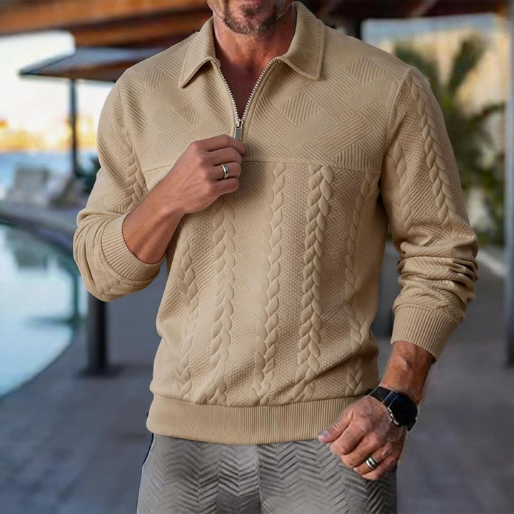 Men's structured half-zip pullover with turtleneck, cable pattern and finely ribbed cuffs Mune Fashion