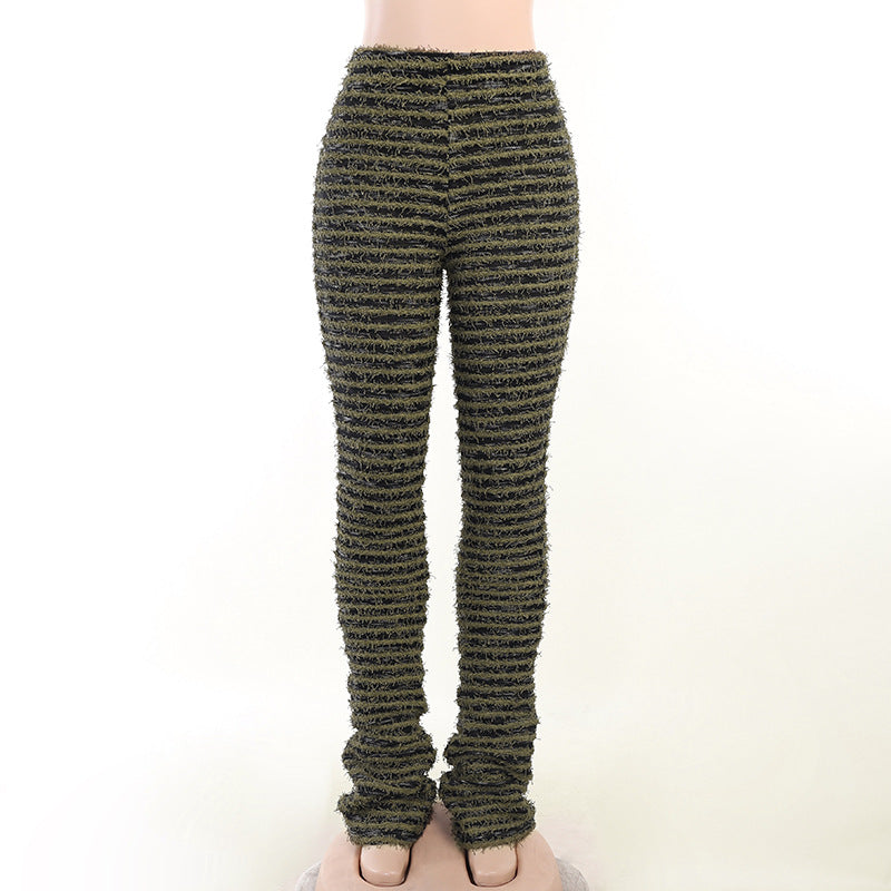 Damen Strukturierte Rippstrick-Hose mit hohem Bund und gerafften Beinenden Mune Fashion