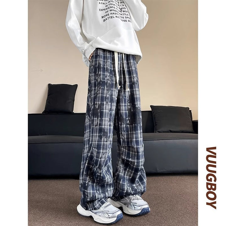 Men's wide checkered flannel pants with drawstring in baggy cut Mune Fashion