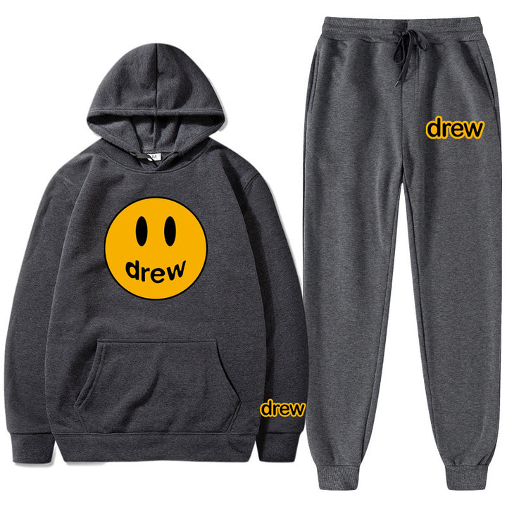 Unisex two-piece lounge set made of French terry with smiley print hoodie and tapered jogger pants Mune Fashion
