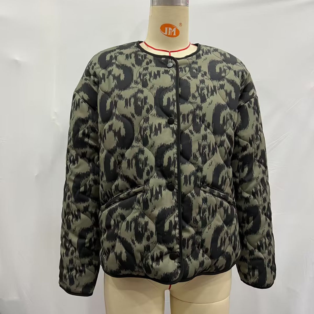 Ladies Nan Quilted Ikat Print Quilted Jacket with Round Neckline, Contrast Piping and Patch Pockets Mune Fashion