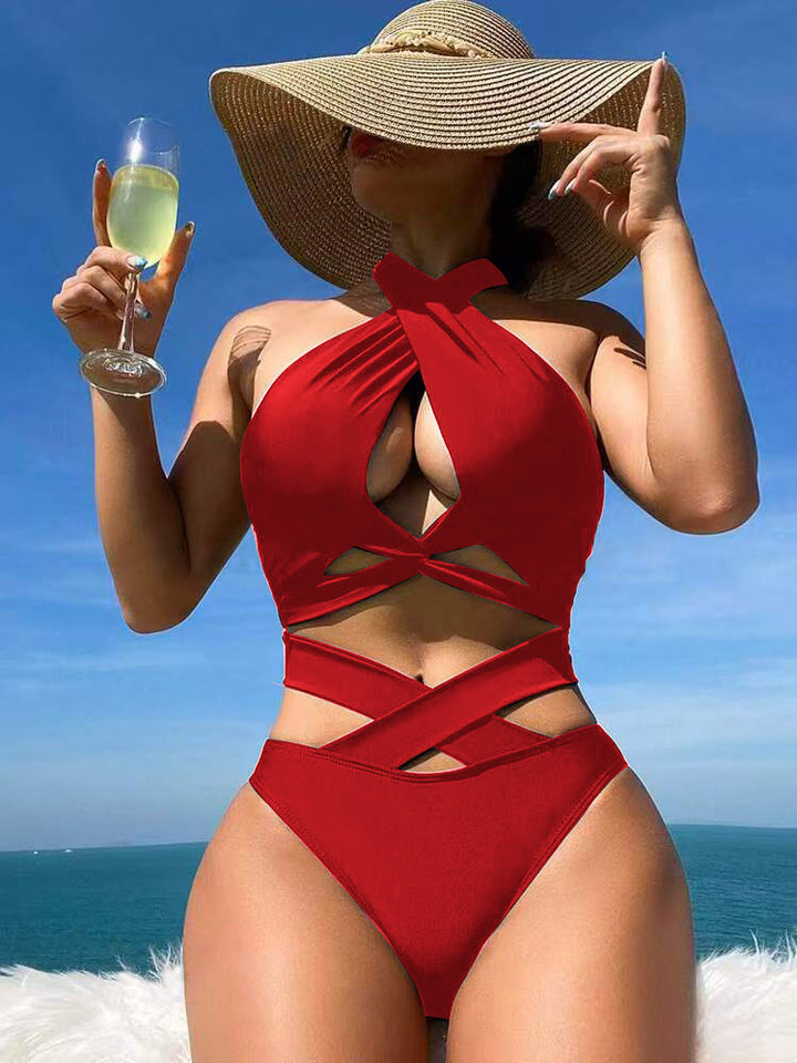Women's High-Cut One-Piece Swimsuit with Elegant Cut-Outs