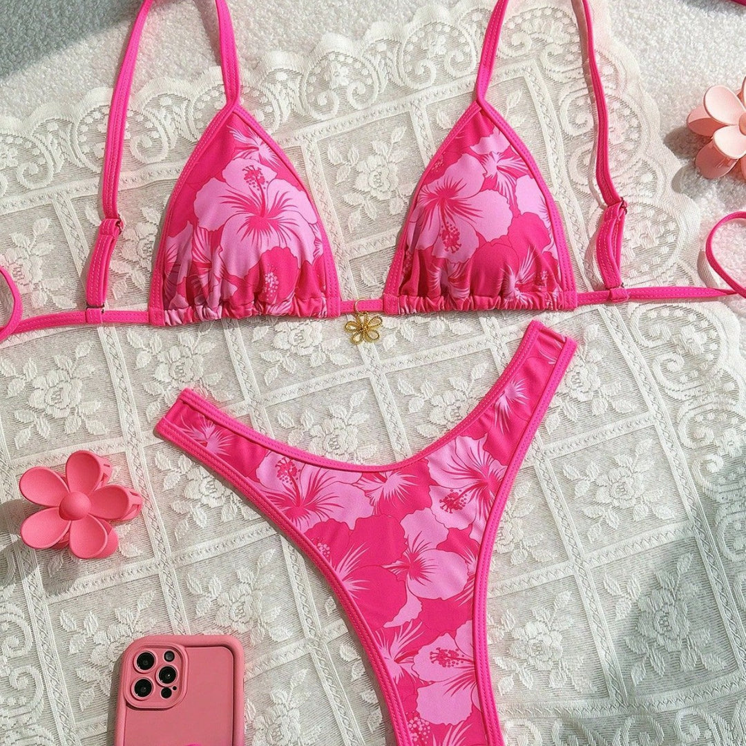 Women's triangle bikini with floral design and adjustable straps Mune Fashion