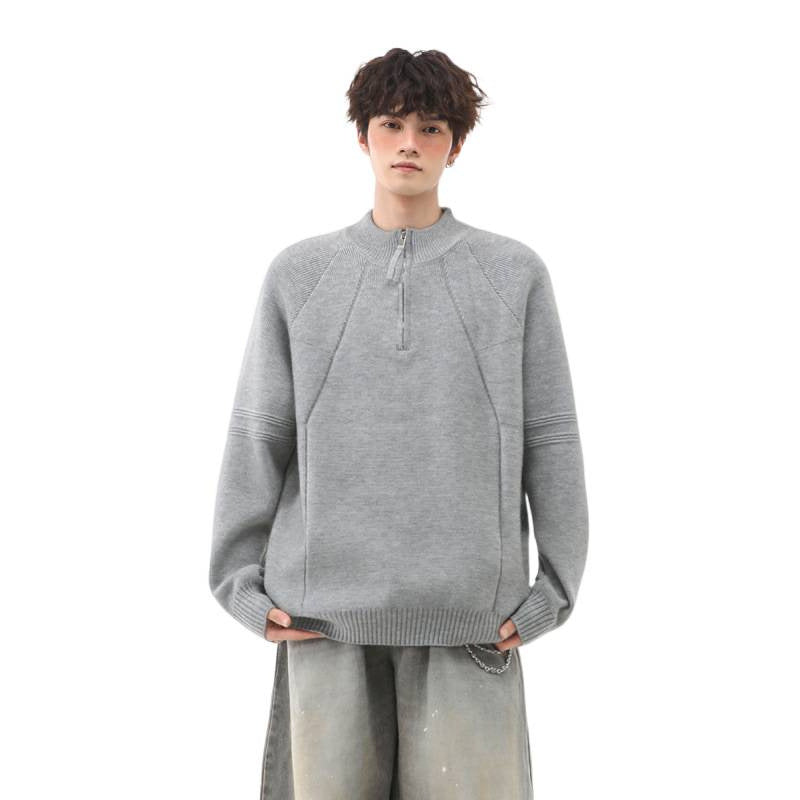 Men's knit half-zip sweater with stand-up collar and textured rib details Mune Fashion
