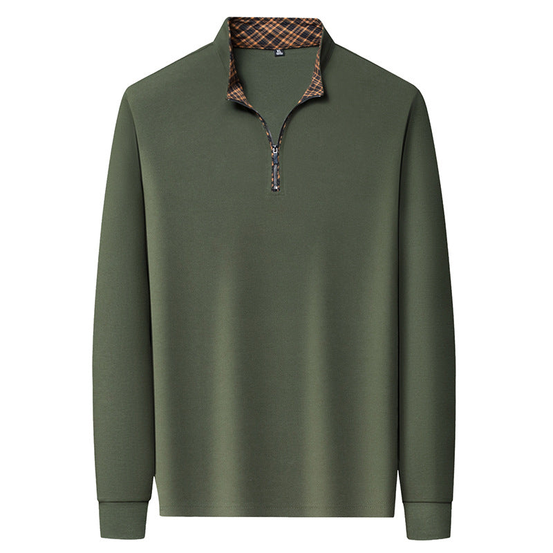Men's long sleeve half-zip pullover with turtleneck and checked inner collar Mune Fashion