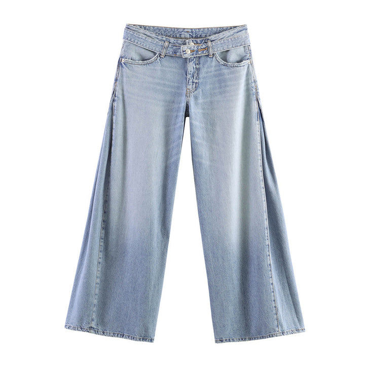 Women's High-Waisted Wide Jeans Culotte with Side Panel Inserts Mune Fashion