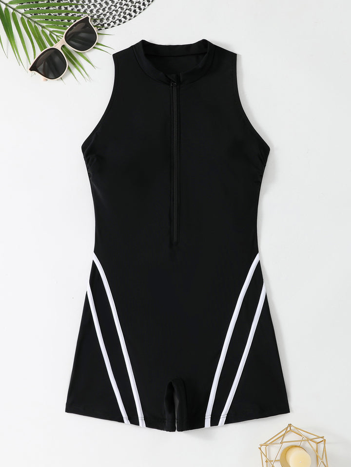 Women's Sporty Swimsuit with High Collar and Zipper Mune Fashion