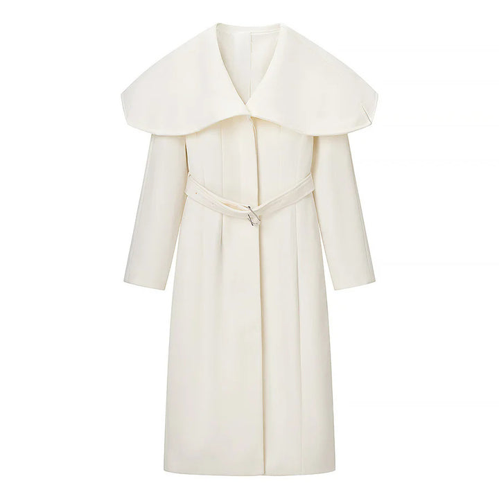 Ladies coat with oversized cape collar and waist belt Mune Fashion