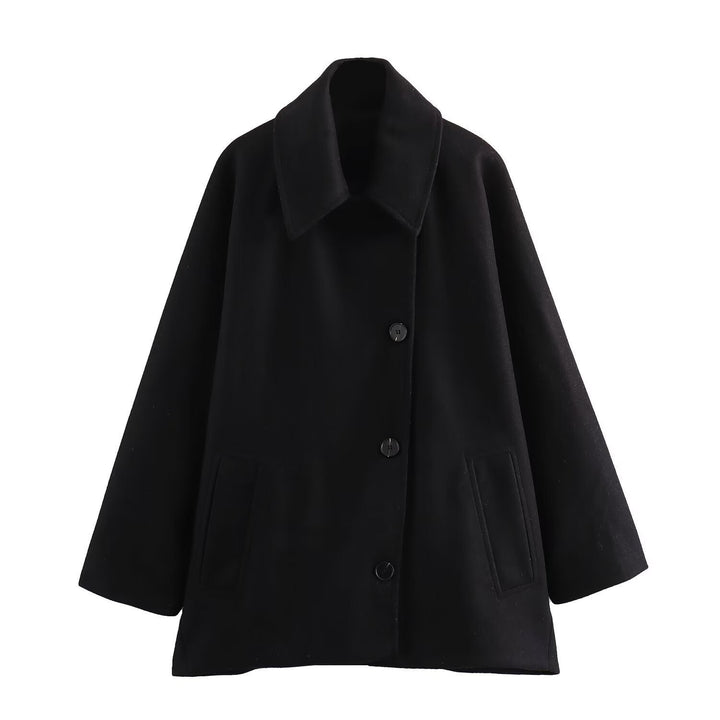 Women Oversized Wool Blend Boxy Short Coat with Lapel Collar and Insert Pockets Mune Fashion