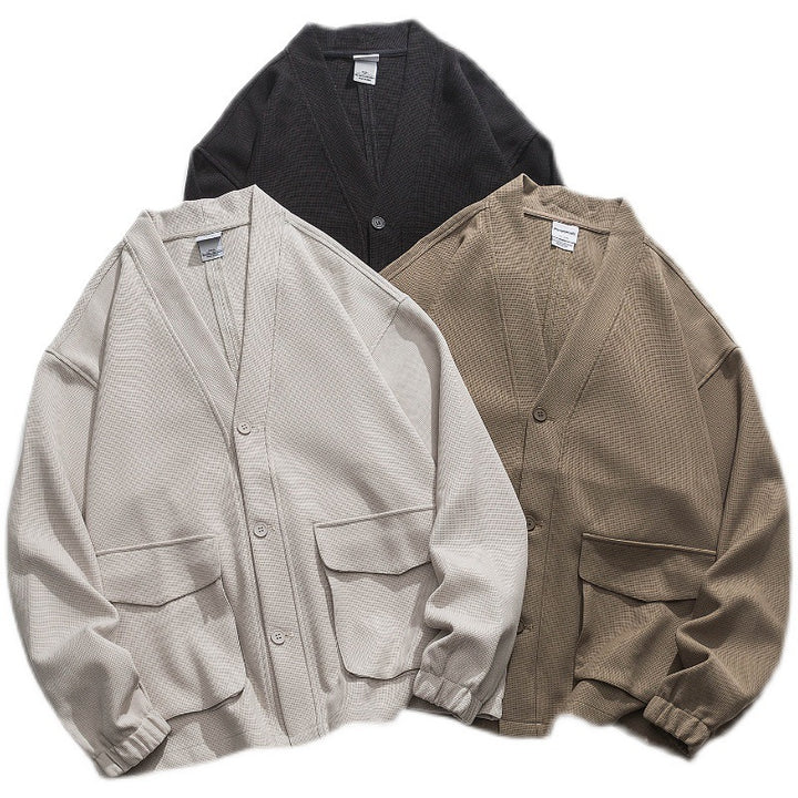 Unisex Oversize cardigan with large flap pockets and waffle texture Mune Fashion