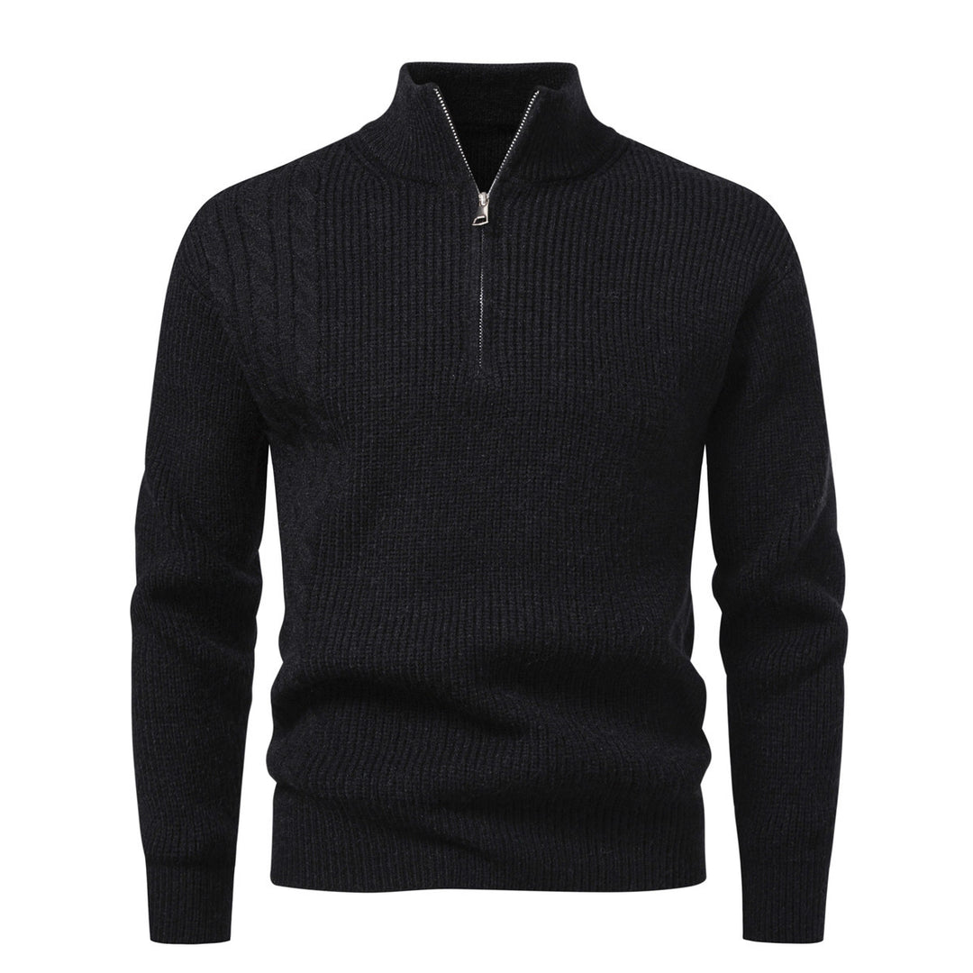 Men's fine-knit half-zip pullover with standing collar, ribbed structure and shoulder braid detail Mune Fashion