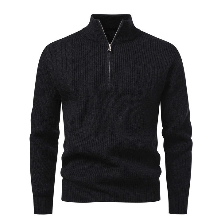 Men's fine-knit half-zip pullover with standing collar, ribbed structure and shoulder braid detail Mune Fashion