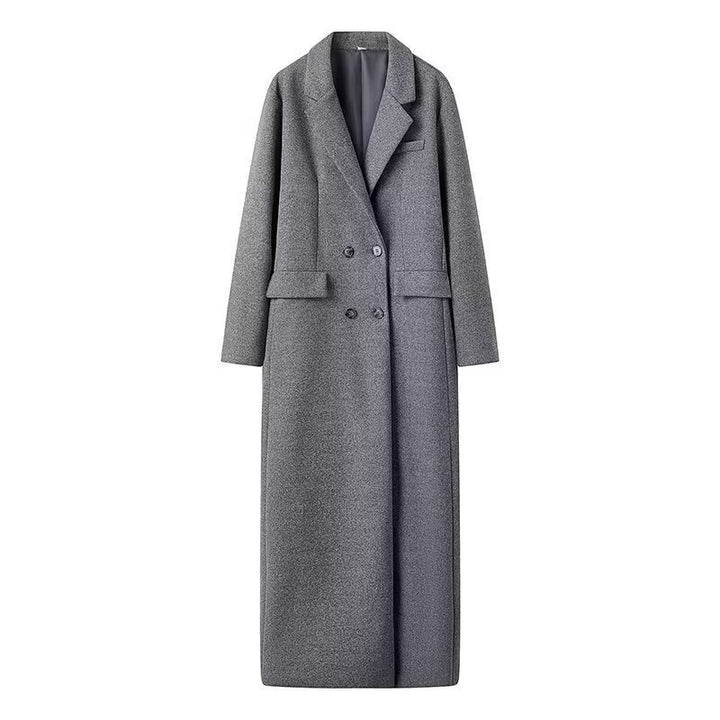 Women's Longline Wool Coat with Oversized Cut, Notched Collar and Side Slits Mune Fashion