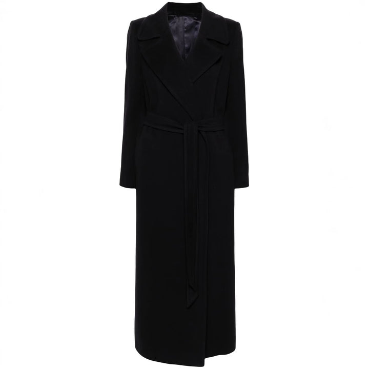 Women's long wrap coat made of wool blend with tie belt and wide lapels Mune Fashion