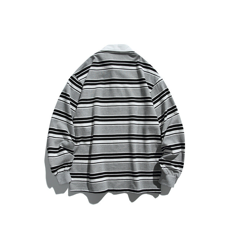 Unisex Striped Rugby Polo in Oversize Cut with Contrasting Shirt Collar Mune Fashion
