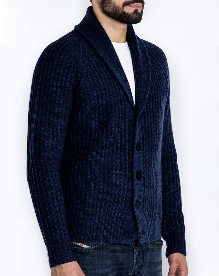 Men's ribbed cardigan with shawl collar and continuous button placket Mune Fashion