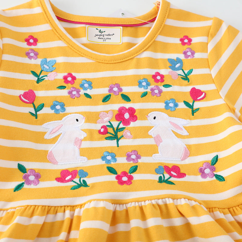 Girls casual dress with striped design and cute bunny appliqués Mune Fashion