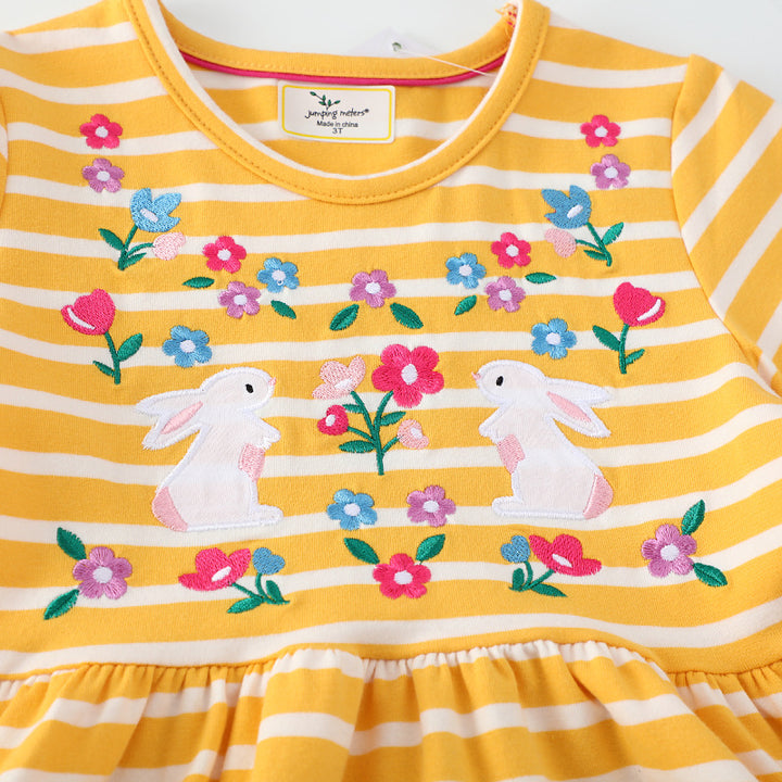 Girls casual dress with striped design and cute bunny appliqués Mune Fashion