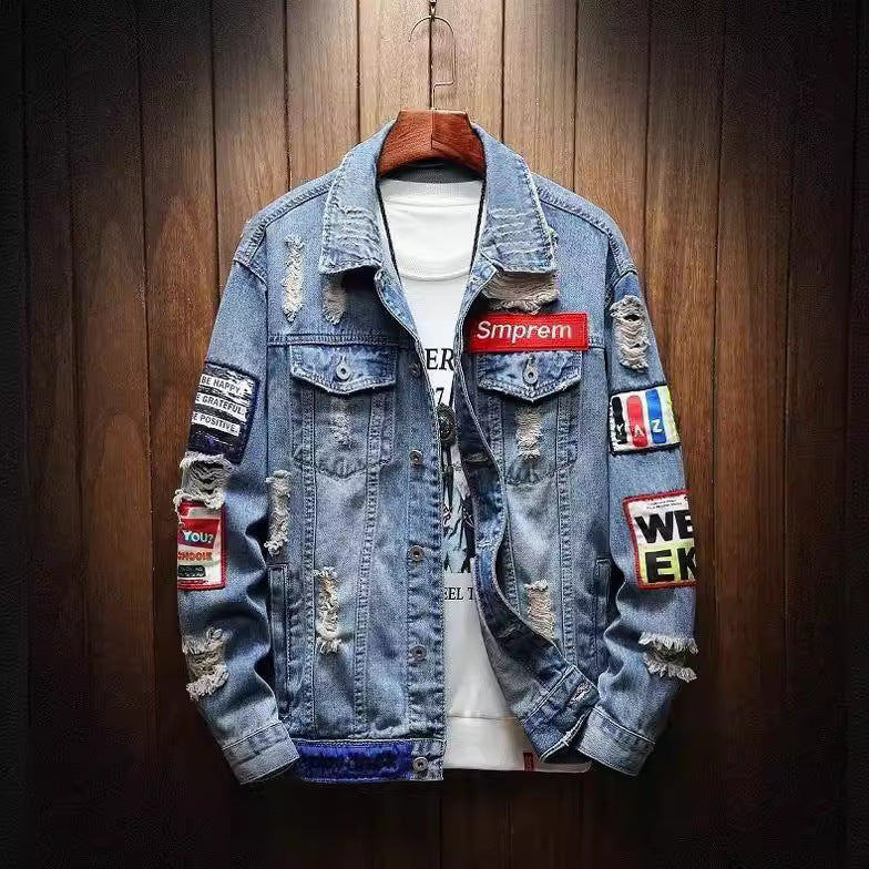 Men's Fashion Denim Jacket with Creative Patches Mune Fashion