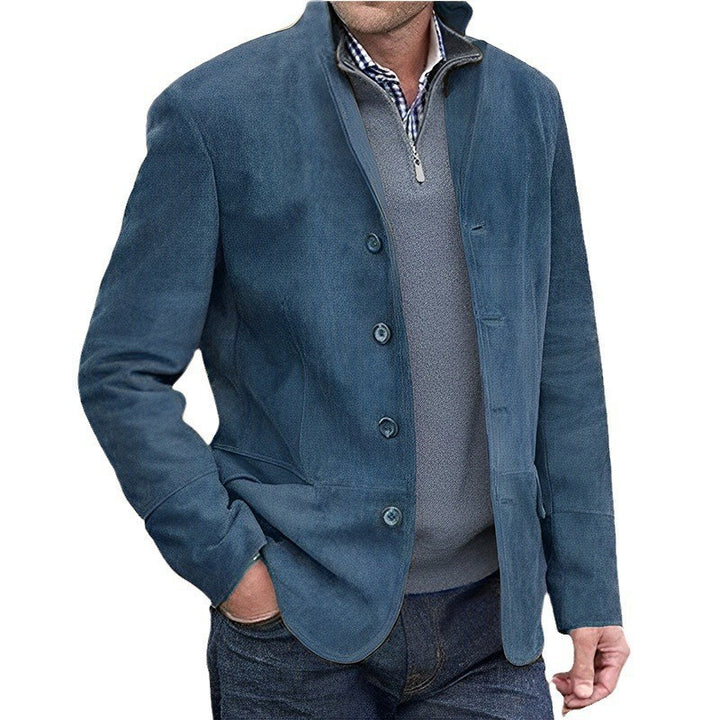Men's Suede Blazer with Button Placket and Tailored Cut Mune Fashion