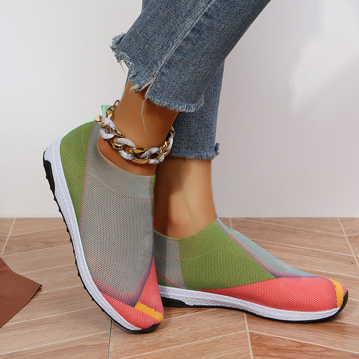 Women's Lightweight Knit Slip-On Sneakers without Laces with Breathable Mesh and Cushioned Platform Sole Mune Fashion