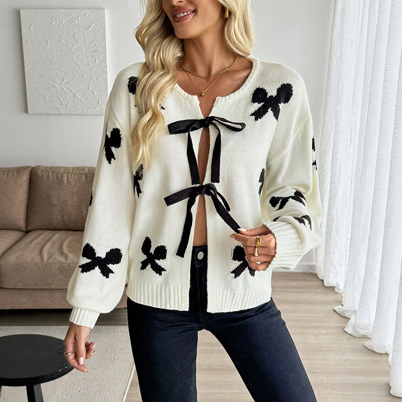 Women Playful Cardigan with Bow Pattern Mune Fashion
