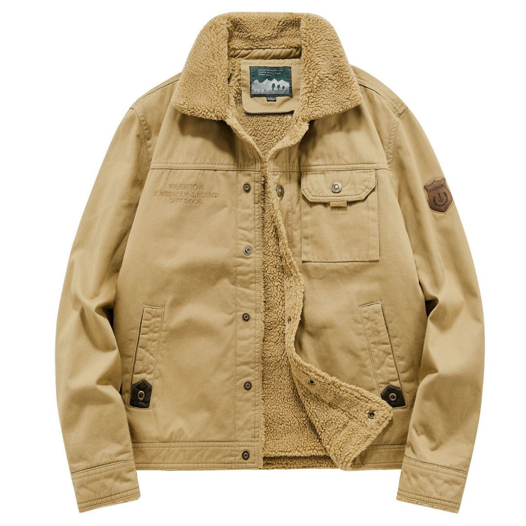Men's Sherpa-lined canvas field jacket with shirt collar and utility pockets Mune Fashion