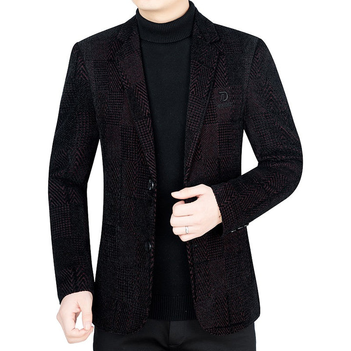 Men's Slim-Fit Velvet Structure Blazer with Glencheck Design Mune Fashion