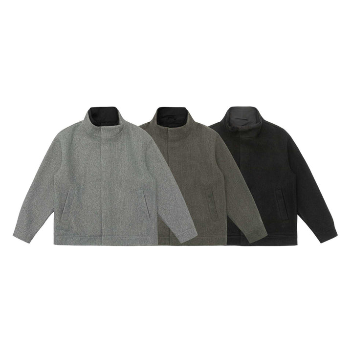 Men's short jacket made of wool blend in boxy cut with high closed funnel collar Mune Fashion