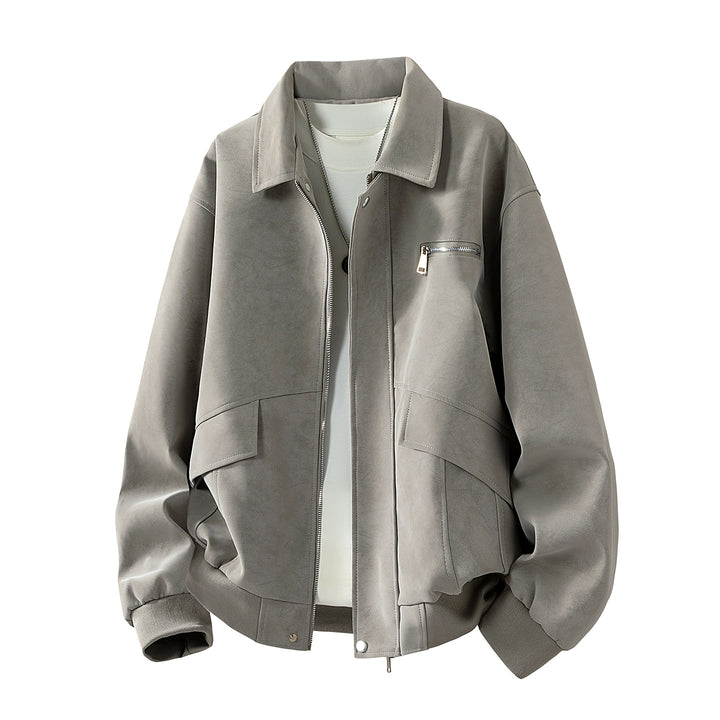 Men's boxy blouson jacket in suede leather look with chest zipper, flap pockets & ribbed hem Mune Fashion