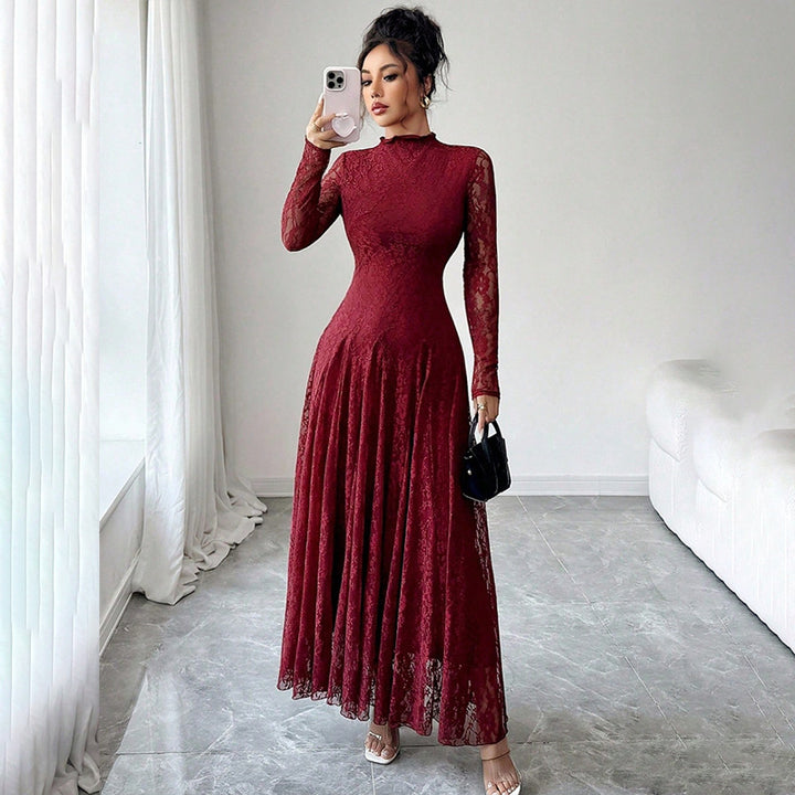 Ladies Elegant Wedding Dress with Lace Sleeves Mune Fashion