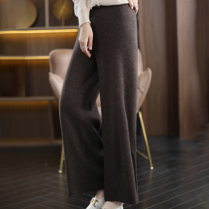 Women's High-Waist Palazzo Knit Pants with Drawstring and Cashmere-like Softness Mune Fashion